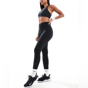 Nike One Dri-FIT High Rise Full Length Leggings in Black with Black Swoosh